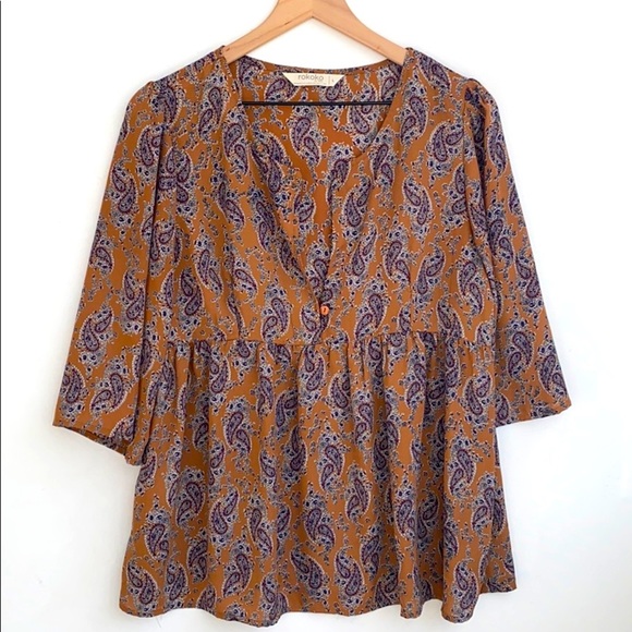Rokoko Paisley print 3/4 sleeve peplum top, size L - Picture 2 of 10